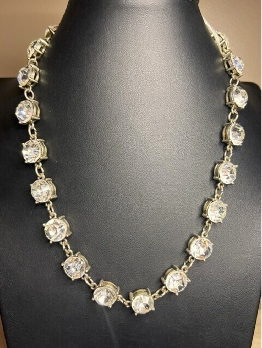 B6379 Monsoon Riviere Necklace 20" Extender Silver Tone Clear Rhinestones